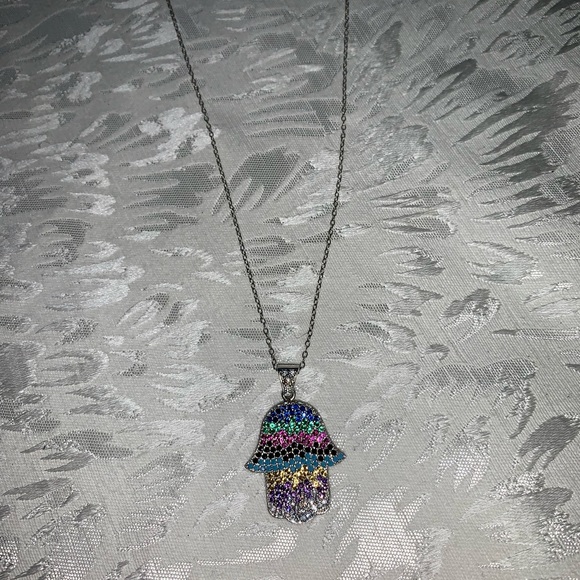 Sterling Silver Sevil Hamsa Statement Necklace - Picture 2 of 6